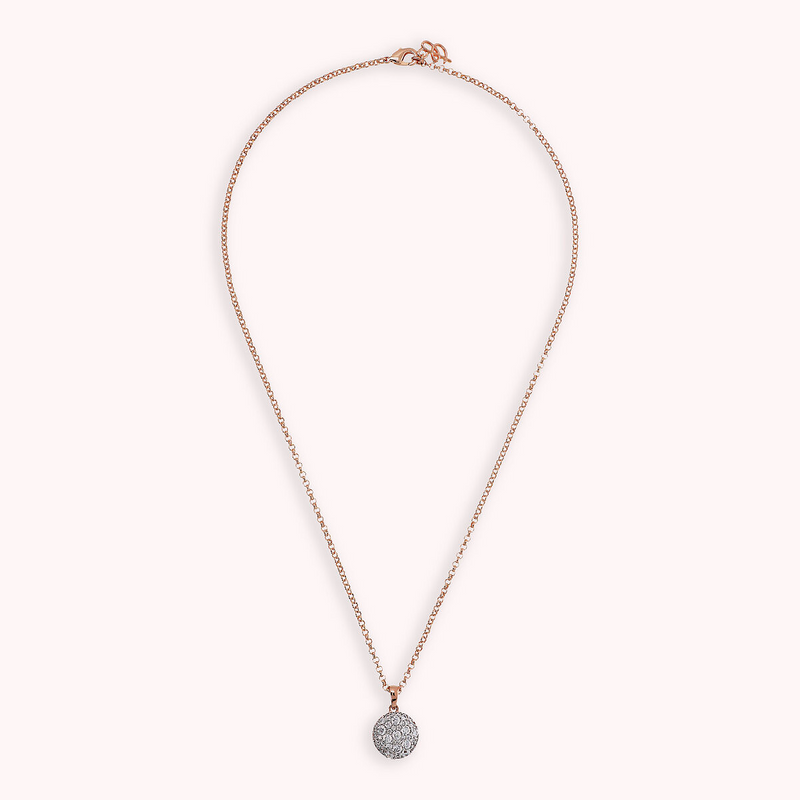 Collier chaîne Rolo avec pendentif rond pavé en zircone cubique