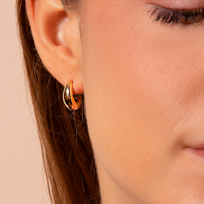 Half Moon Lobe Earrings with Golden Teardrop Cut