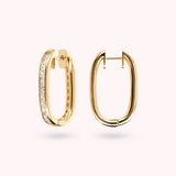 Golden Oval Earrings with Cubic Zirconia 