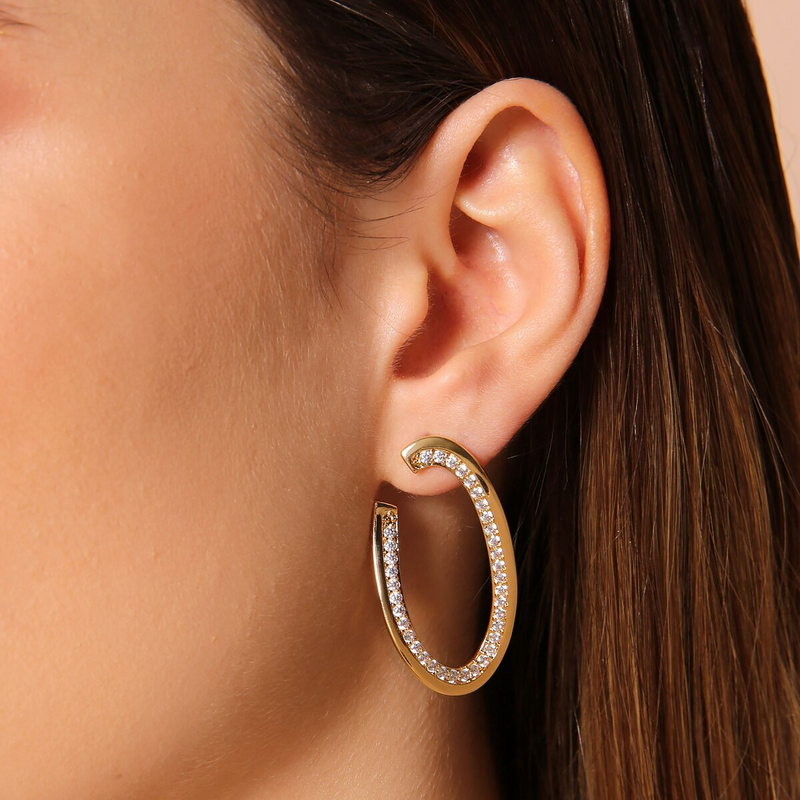 Golden Oval Drop Earrings with Cubic Zirconia