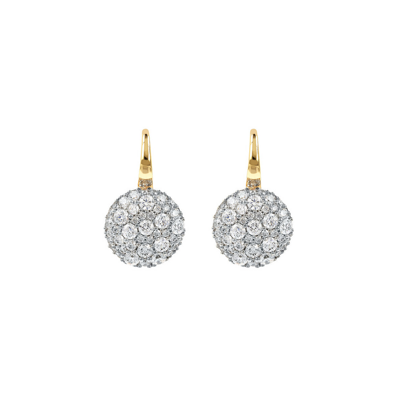 Golden Pendant Earrings with Round Pavé in Cubic Zirconia