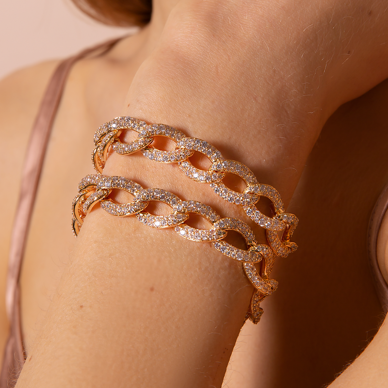 Goldenes Grumetta-Kettenarmband mit Zirkonia-Pavé