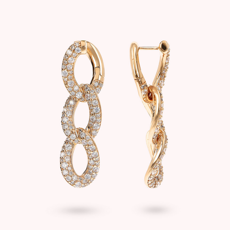 Golden Grumetta Chain Pendant Earrings with Cubic Zirconia Pavé