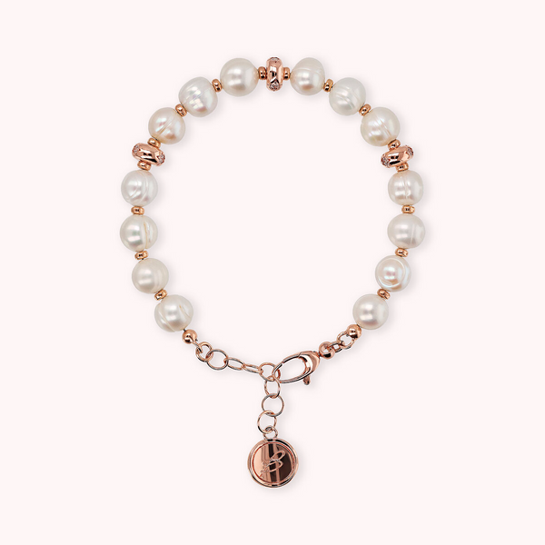 Bracciale con Rondelle Étoile e Perle Cerchiate d'Acqua Dolce Bianche Ø 8.5/9.5 mm