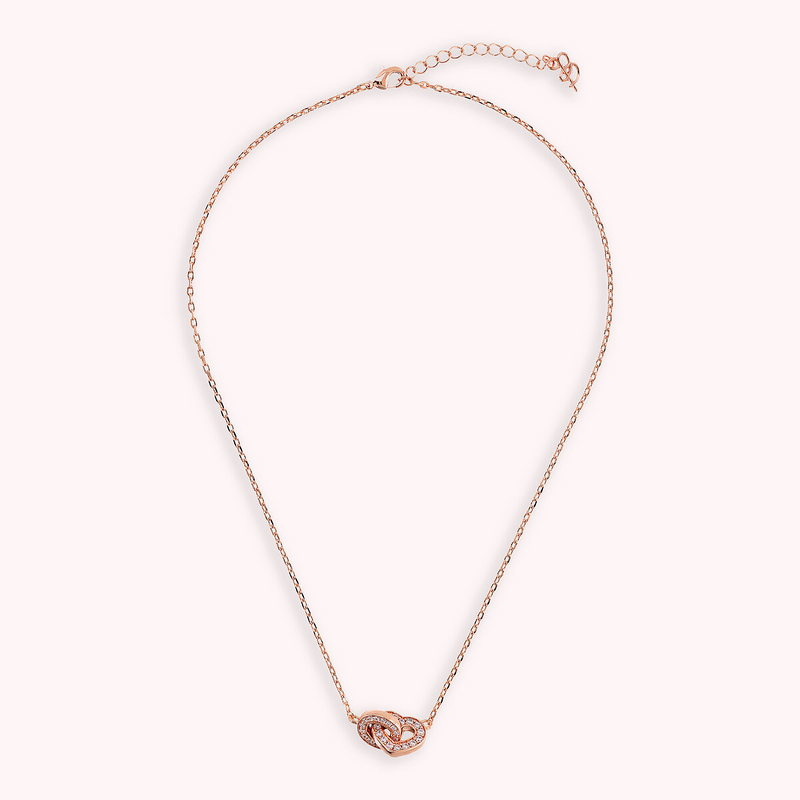 Collier Chaîne Forçat avec Double Pendentif Pavé Cœur et Maillon Ovale en Zircons Cubiques