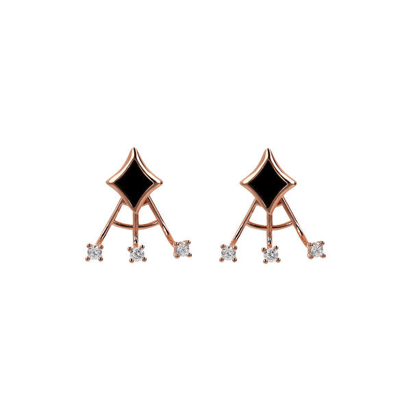 Enamelled Stud Earrings with Étoile and Small Light Points in Cubic Zirconia