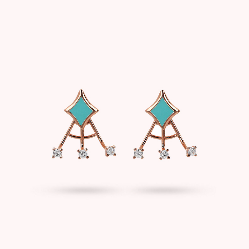 Enamelled Stud Earrings with Étoile and Small Light Points in Cubic Zirconia