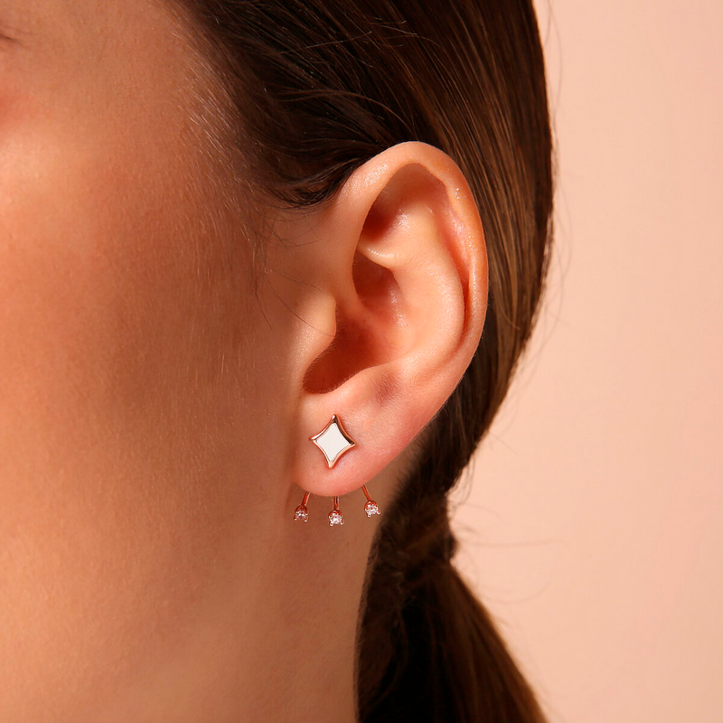 Enamelled Stud Earrings with Étoile and Small Light Points in Cubic Zirconia