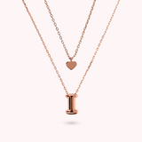 Multistrand Graduated Forzatina Chain Necklace with Heart Pendant and Letter Pendant