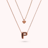 Multistrand Graduated Forzatina Chain Necklace with Heart Pendant and Letter Pendant