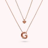 Multistrand Graduated Forzatina Chain Necklace with Heart Pendant and Letter Pendant