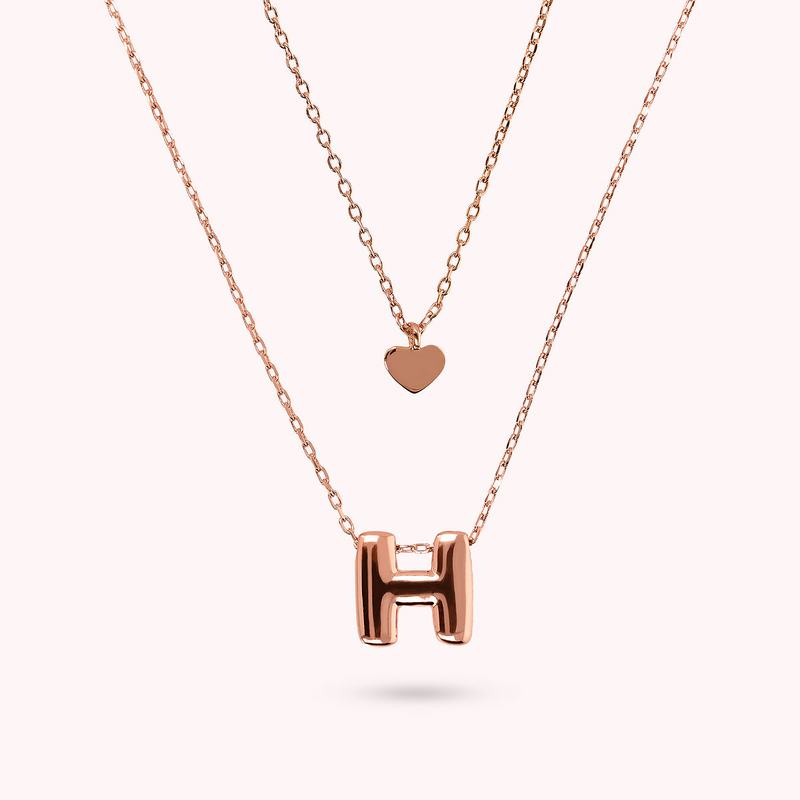 Multistrand Graduated Forzatina Chain Necklace with Heart Pendant and Letter Pendant