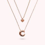 Multistrand Graduated Forzatina Chain Necklace with Heart Pendant and Letter Pendant