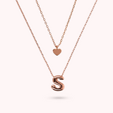 Multistrand Graduated Forzatina Chain Necklace with Heart Pendant and Letter Pendant