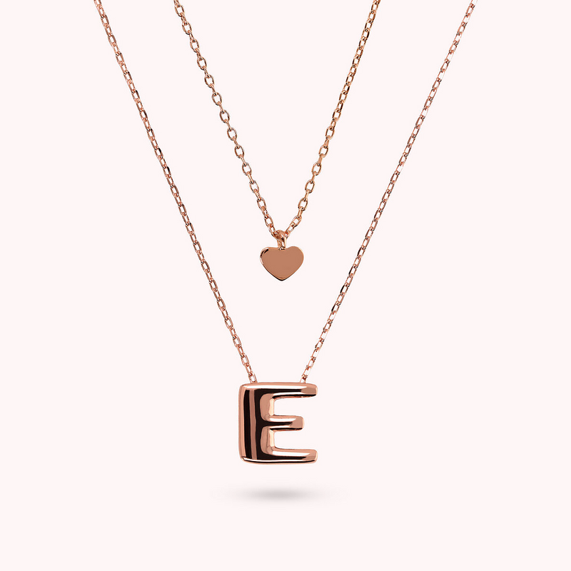 Multistrand Graduated Forzatina Chain Necklace with Heart Pendant and Letter Pendant