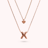 Multistrand Graduated Forzatina Chain Necklace with Heart Pendant and Letter Pendant