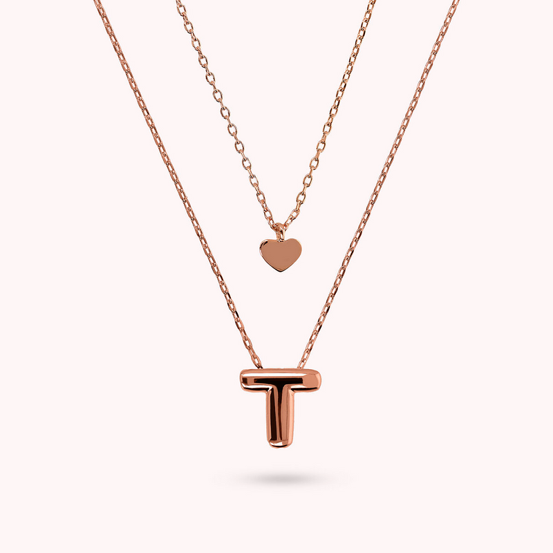 Multistrand Graduated Forzatina Chain Necklace with Heart Pendant and Letter Pendant