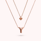 Multistrand Graduated Forzatina Chain Necklace with Heart Pendant and Letter Pendant