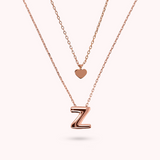 Multistrand Graduated Forzatina Chain Necklace with Heart Pendant and Letter Pendant