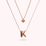 Multistrand Graduated Forzatina Chain Necklace with Heart Pendant and Letter Pendant