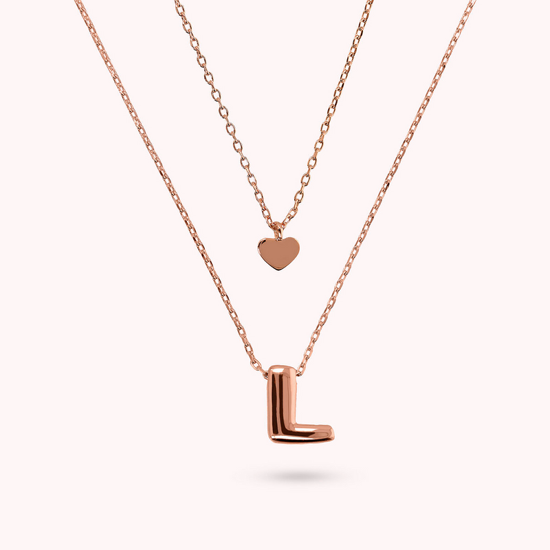 Multistrand Graduated Forzatina Chain Necklace with Heart Pendant and Letter Pendant