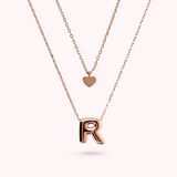 Multistrand Graduated Forzatina Chain Necklace with Heart Pendant and Letter Pendant