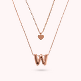 Multistrand Graduated Forzatina Chain Necklace with Heart Pendant and Letter Pendant