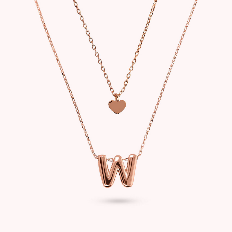 Multistrand Graduated Forzatina Chain Necklace with Heart Pendant and Letter Pendant