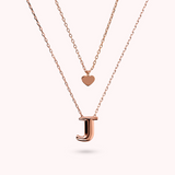 Multistrand Graduated Forzatina Chain Necklace with Heart Pendant and Letter Pendant