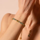 Bracciale Tennis Golden con Prisma Gem Verdi e Blu Taglio Mosaico