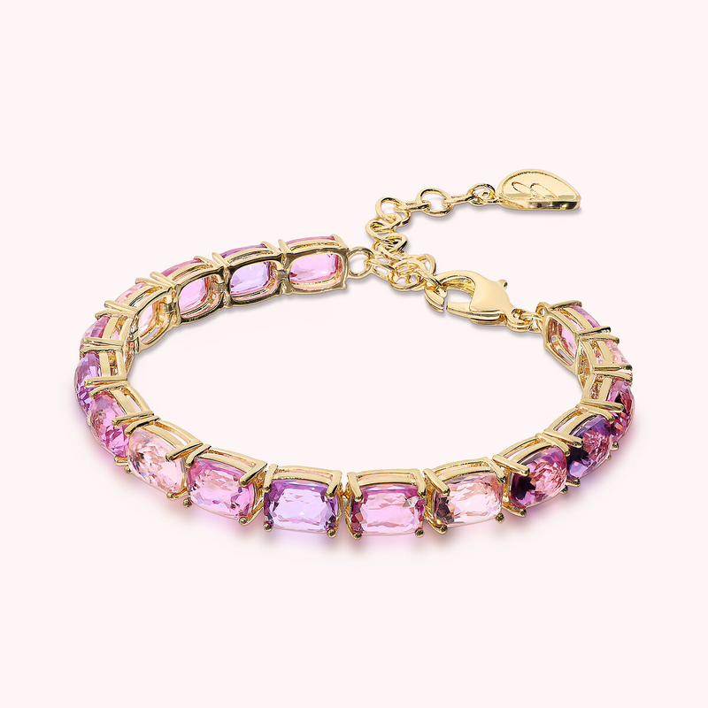 Bracciale Tennis Golden con Prisma Gem Verdi e Blu Taglio Mosaico