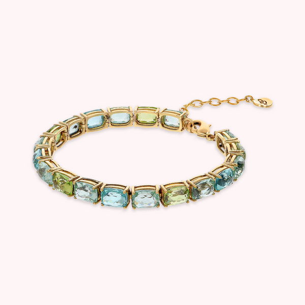 Bracciale Tennis Golden con Prisma Gem Verdi e Blu Taglio Mosaico