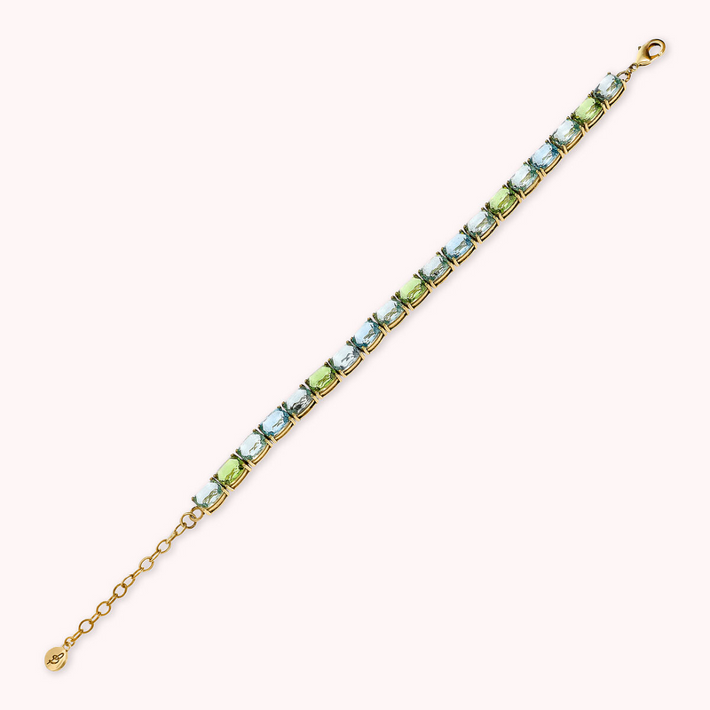 Bracciale Tennis Golden con Prisma Gem Verdi e Blu Taglio Mosaico
