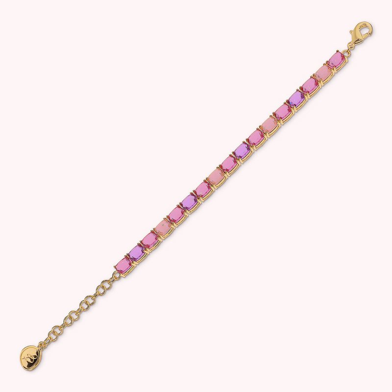 Bracciale Tennis Golden con Prisma Gem Verdi e Blu Taglio Mosaico