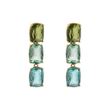 Golden Pendant Earrings with Green and Blue Prism Gem Mosaic Cut