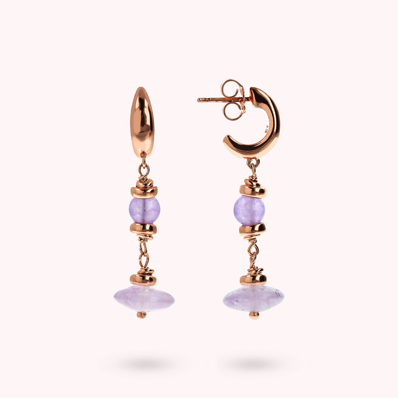 Pendant Earrings with Spheres and Rondelle in Natural Stone