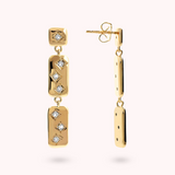 Golden Étoile Earrings with Rectangular Elements and Light Points in Cubic Zirconia