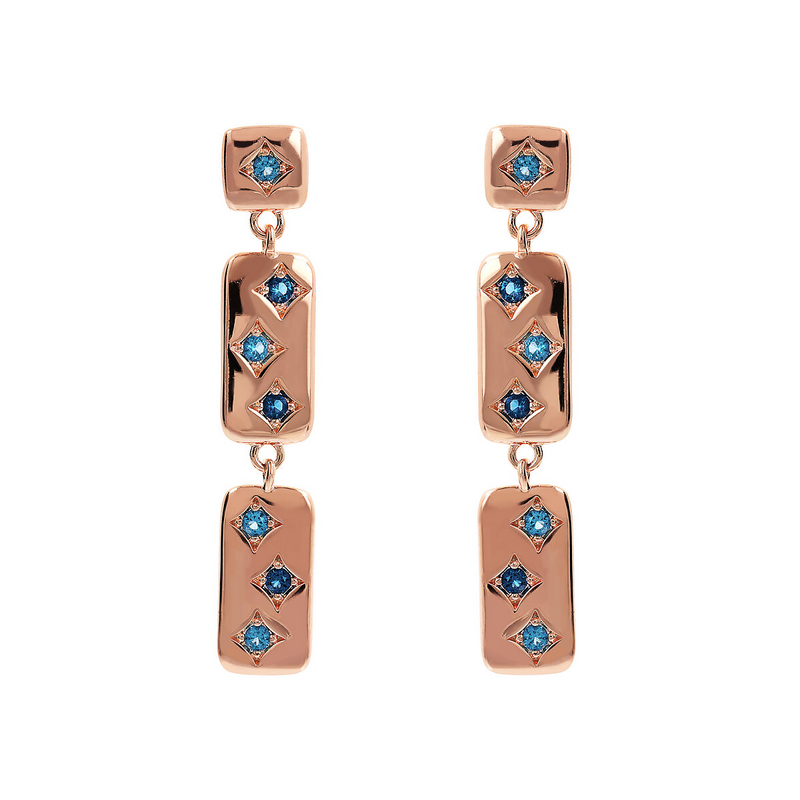 Étoile Pendant Earrings with Rectangular Elements and Light Points in Cubic Zirconia