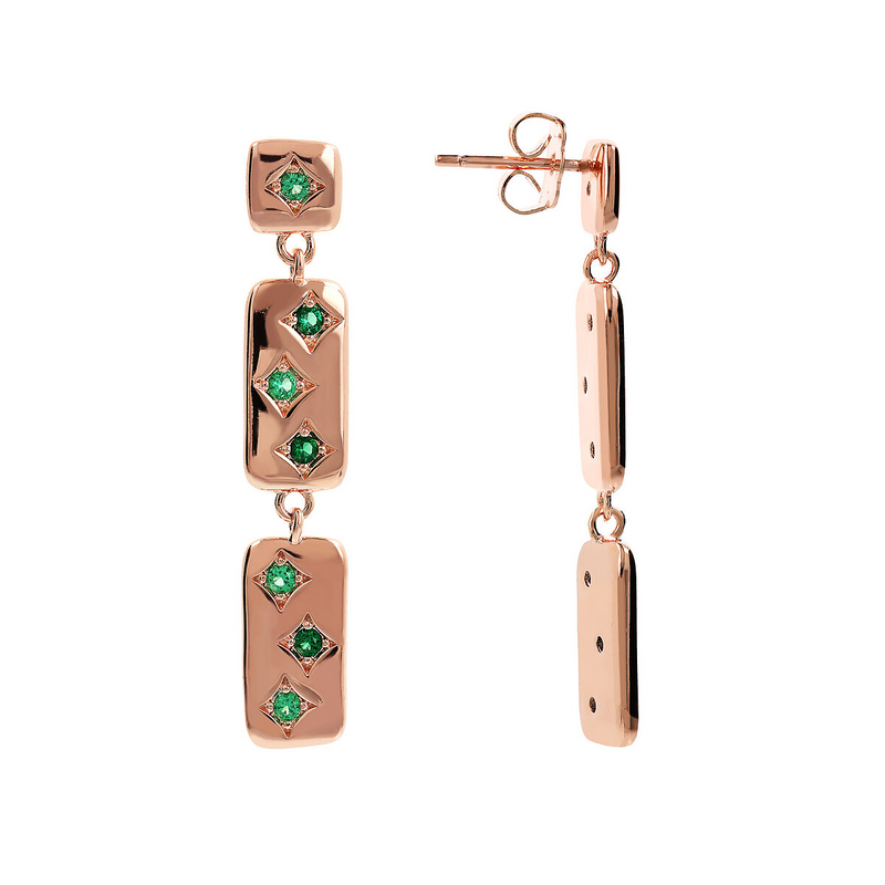 Étoile Pendant Earrings with Rectangular Elements and Light Points in Cubic Zirconia