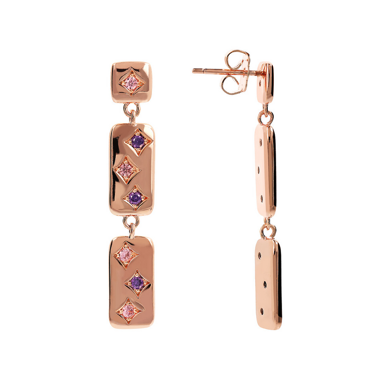 Étoile Pendant Earrings with Rectangular Elements and Light Points in Cubic Zirconia