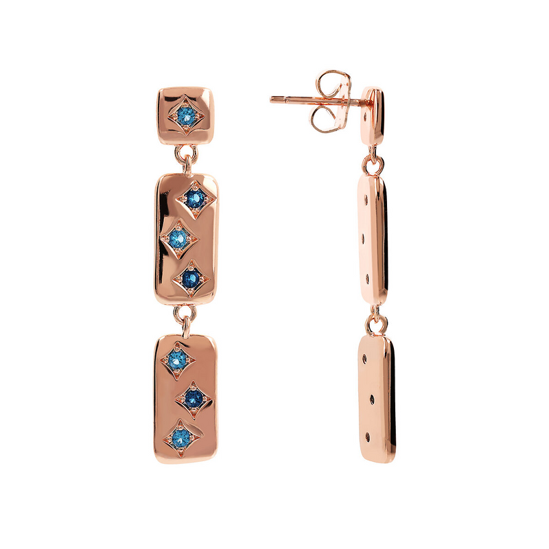 Étoile Pendant Earrings with Rectangular Elements and Light Points in Cubic Zirconia