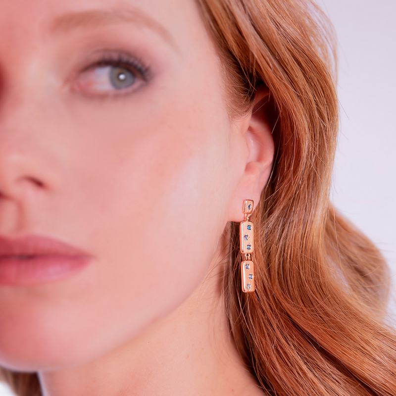 Étoile Pendant Earrings with Rectangular Elements and Light Points in Cubic Zirconia