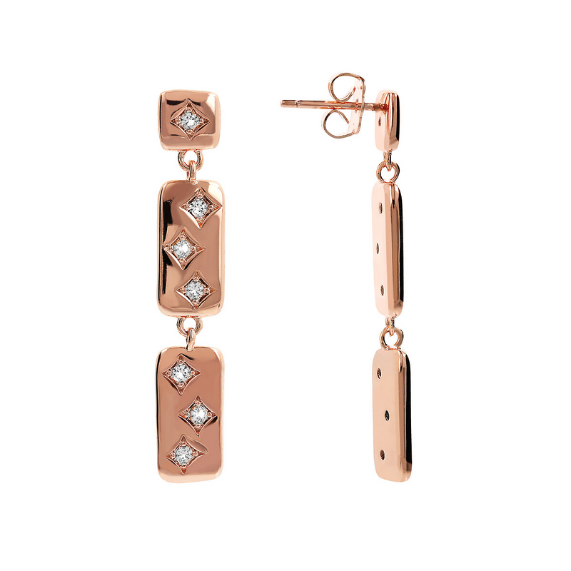 Étoile Pendant Earrings with Rectangular Elements and Light Points in Cubic Zirconia