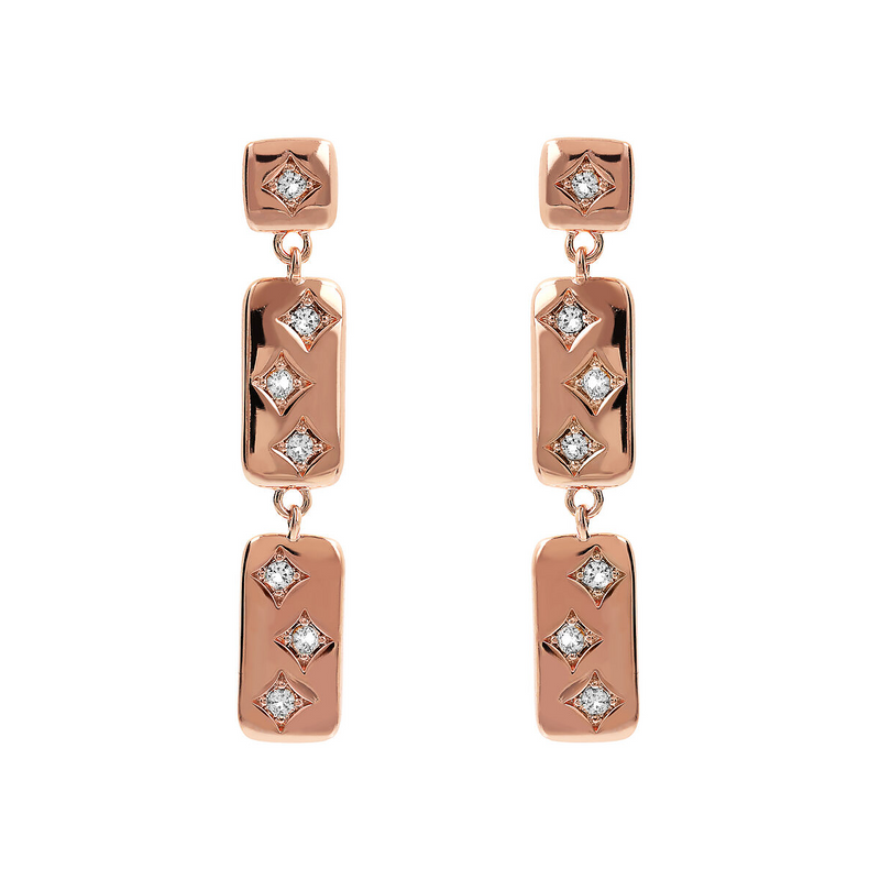 Étoile Pendant Earrings with Rectangular Elements and Light Points in Cubic Zirconia