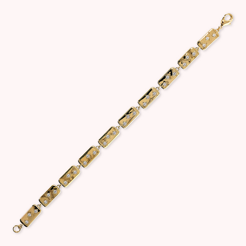 Golden Étoile Bracelet with Rectangular Elements and Light Points in Cubic Zirconia