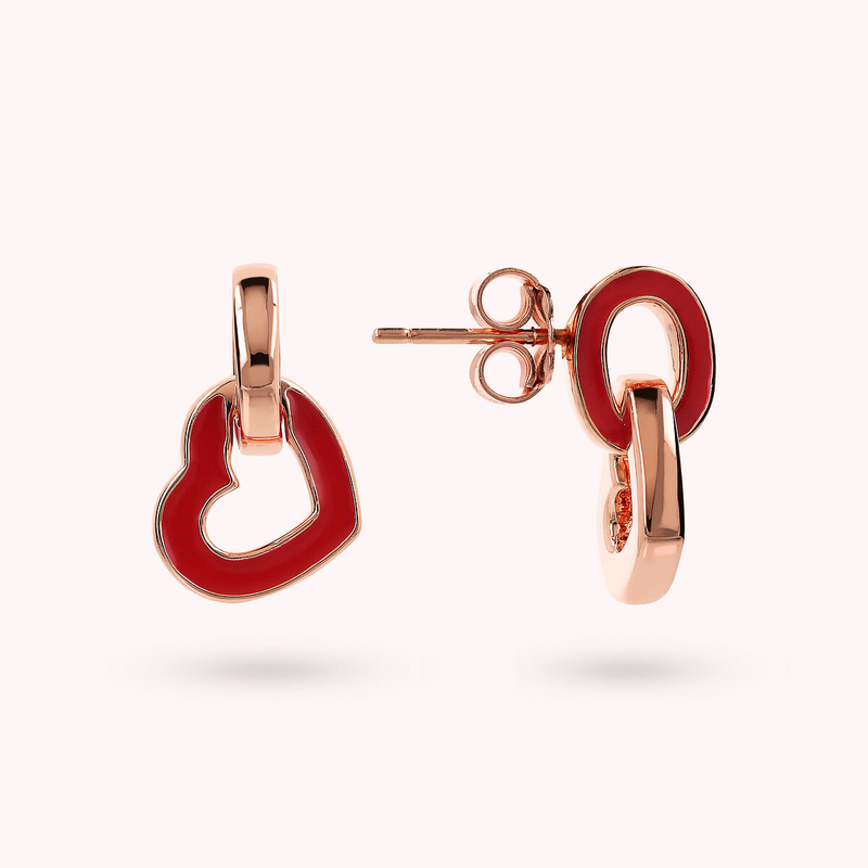 Double Enamelled Heart and Oval Link Earrings