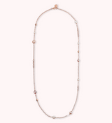 Long Rolo Chain Necklace with Golden Rosé Bead and Freshwater Pearls Ø 6/10.5 mm