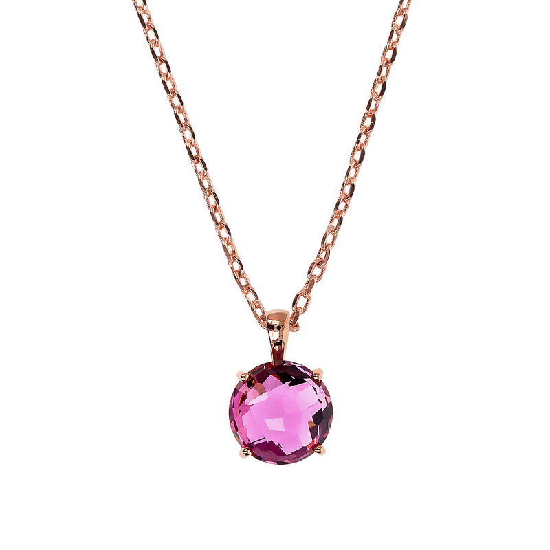 Rolo Chain Necklace with Mosaic Cut Gem Prism Pendant