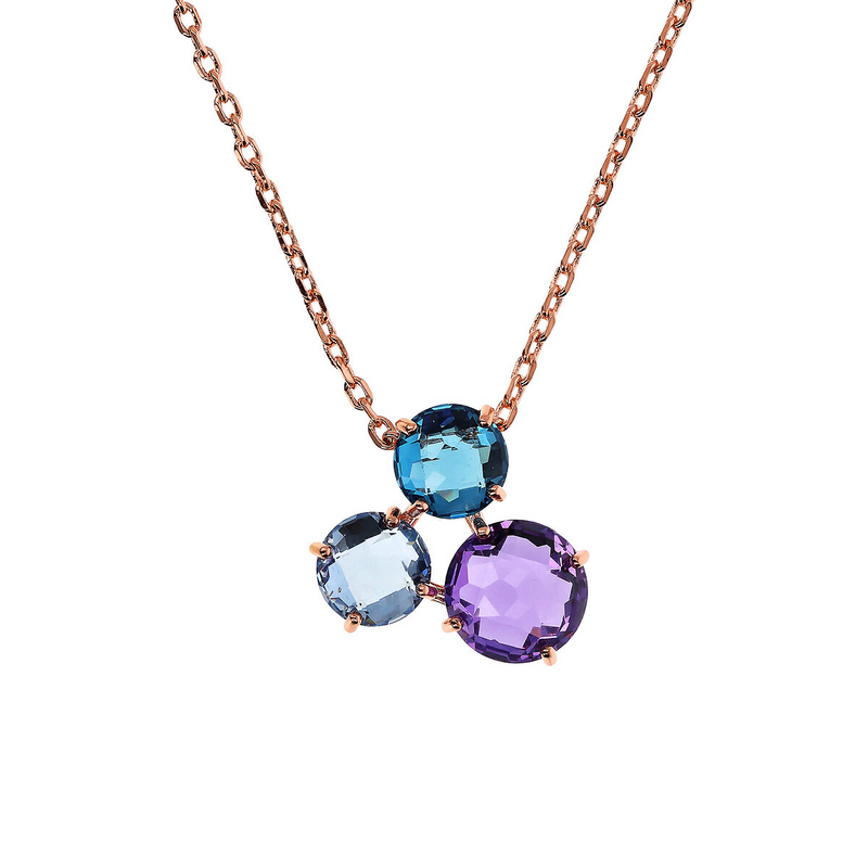 Collier avec Pendentif Trilogie en Pierre Prisma Gem Coupe Mosaïque