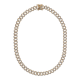 Golden Square Curb Chain Choker Necklace with Cubic Zirconia Pavé